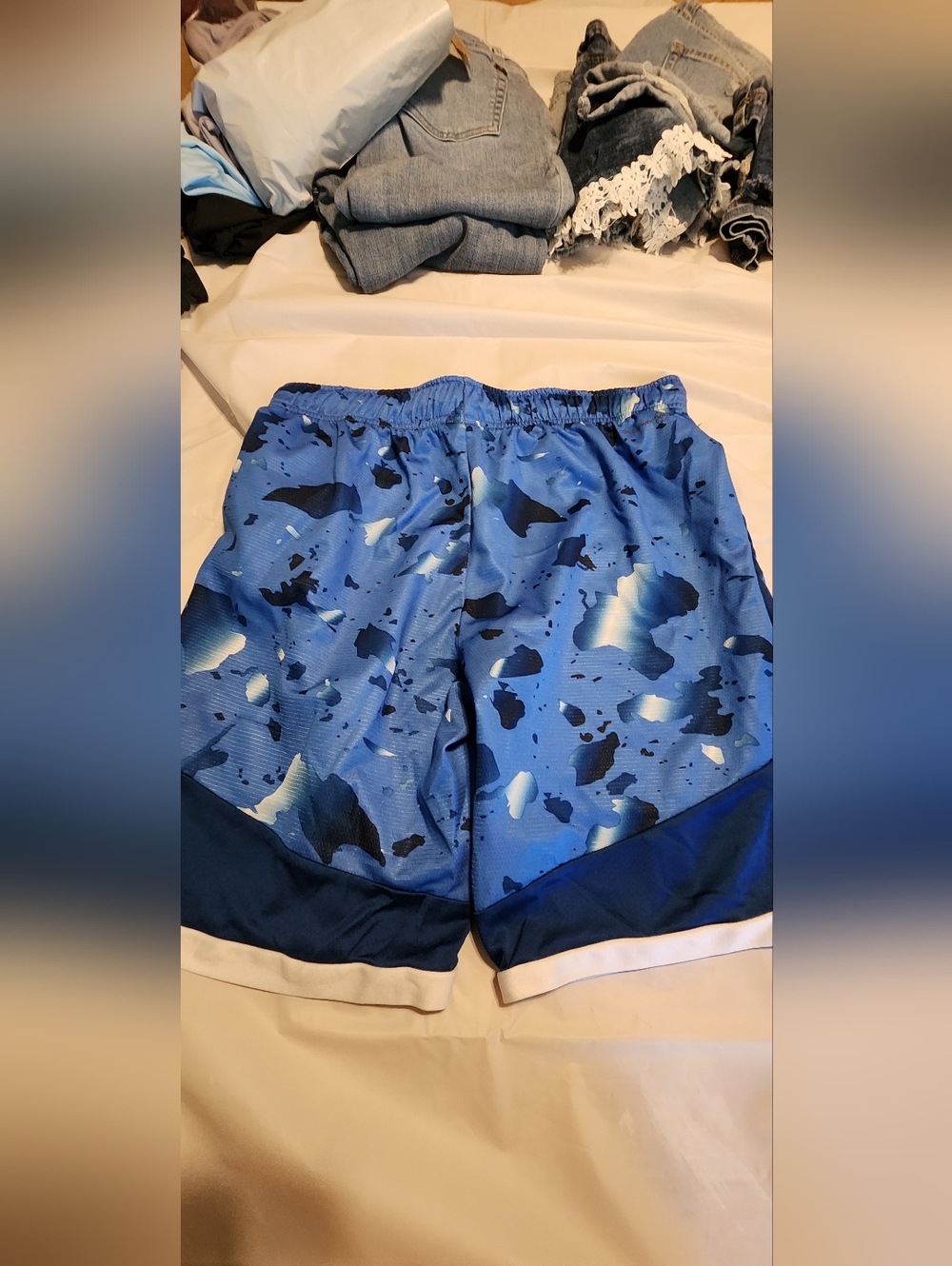 Russell Athletic Blue Camo-Print Active Shorts